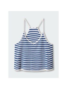 Mango Blue & White Striped Sleeveless Knit Crop Tank Top – Size L
